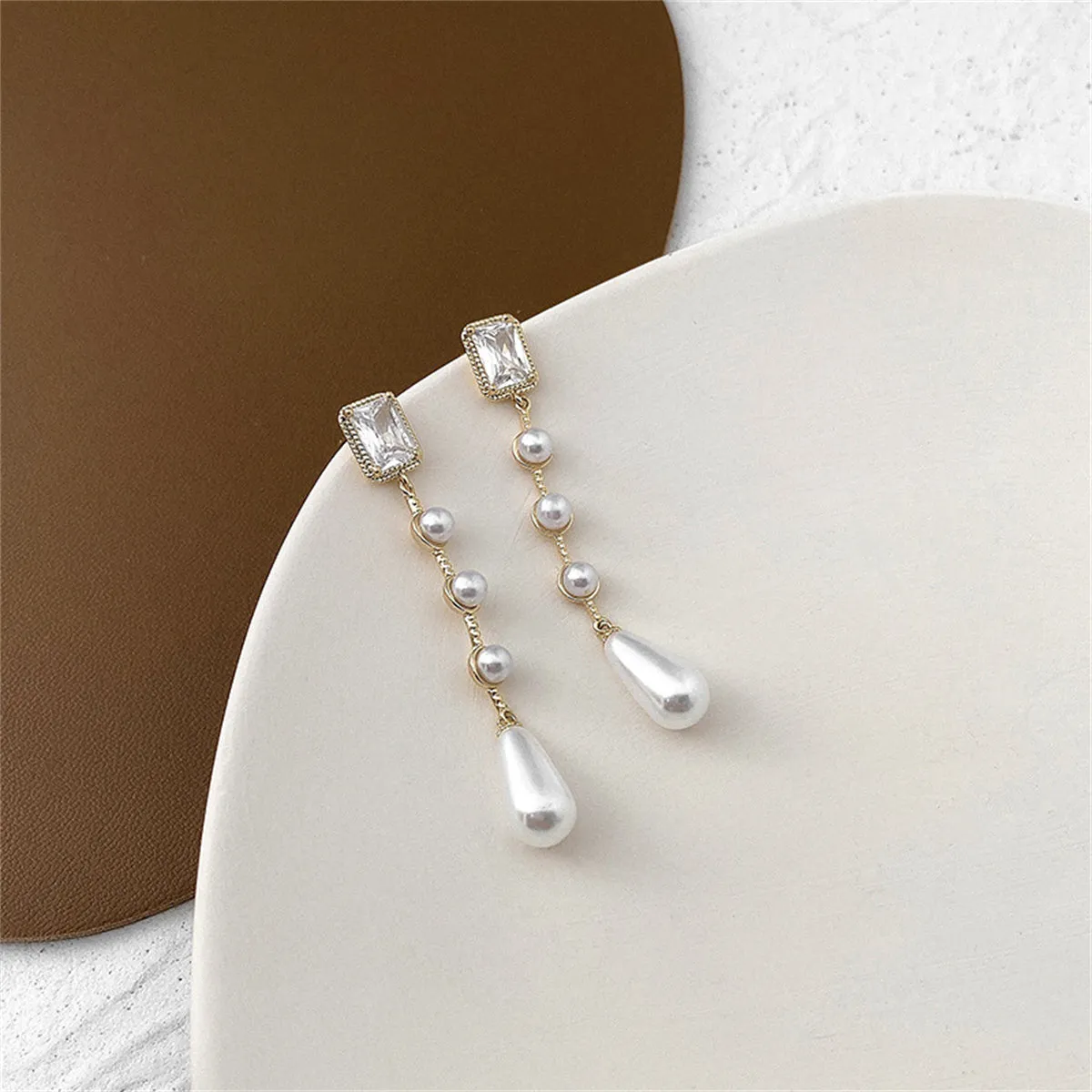 White Crystal & Pearl 18K Gold-Plated Drop Earrings