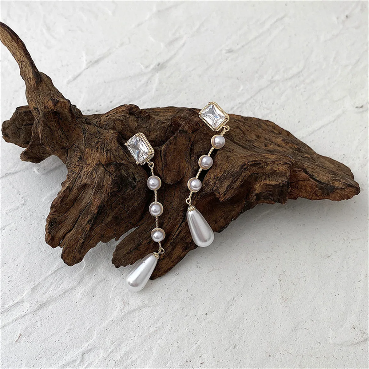 White Crystal & Pearl 18K Gold-Plated Drop Earrings