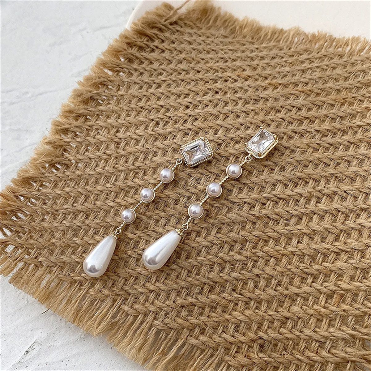 White Crystal & Pearl 18K Gold-Plated Drop Earrings