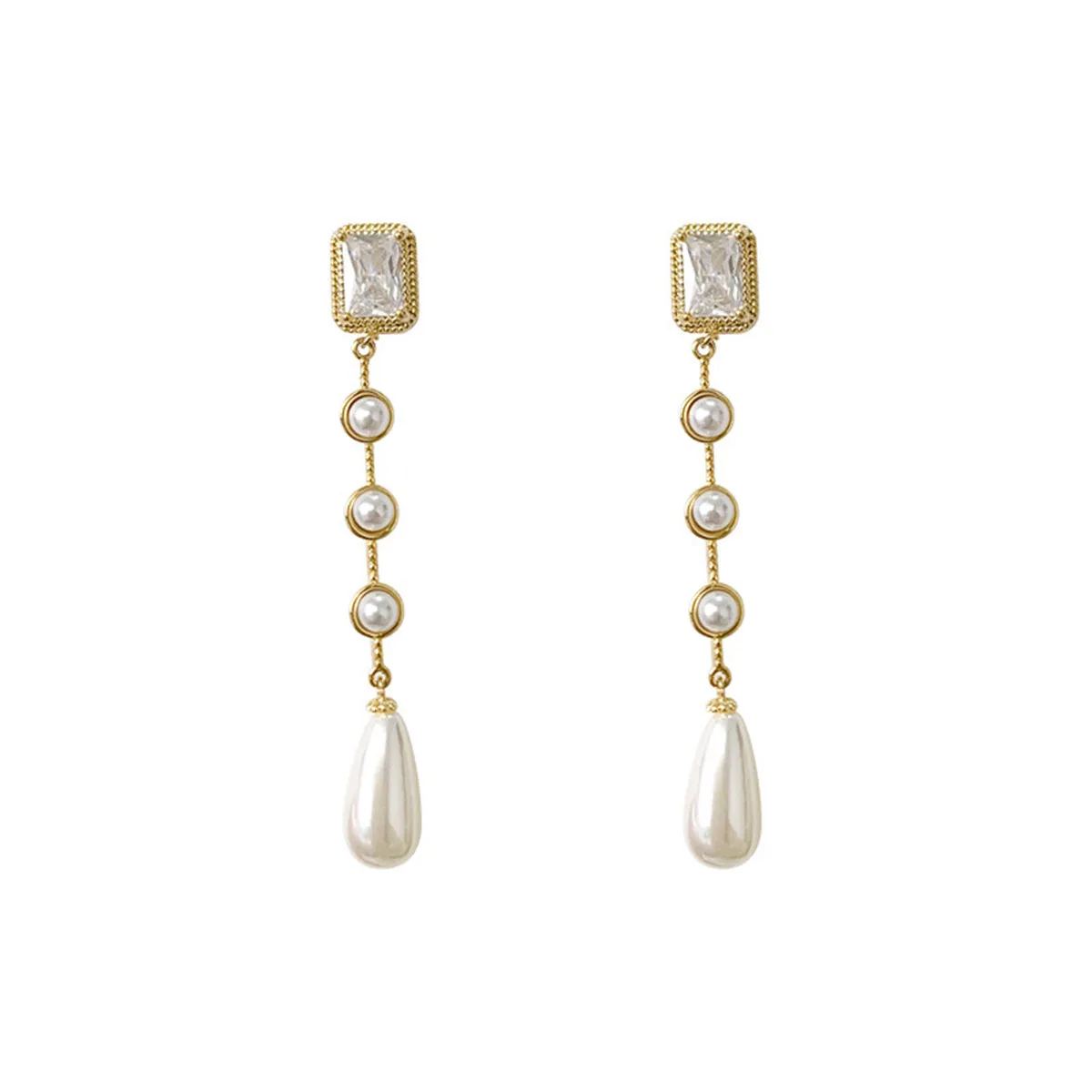 White Crystal & Pearl 18K Gold-Plated Drop Earrings
