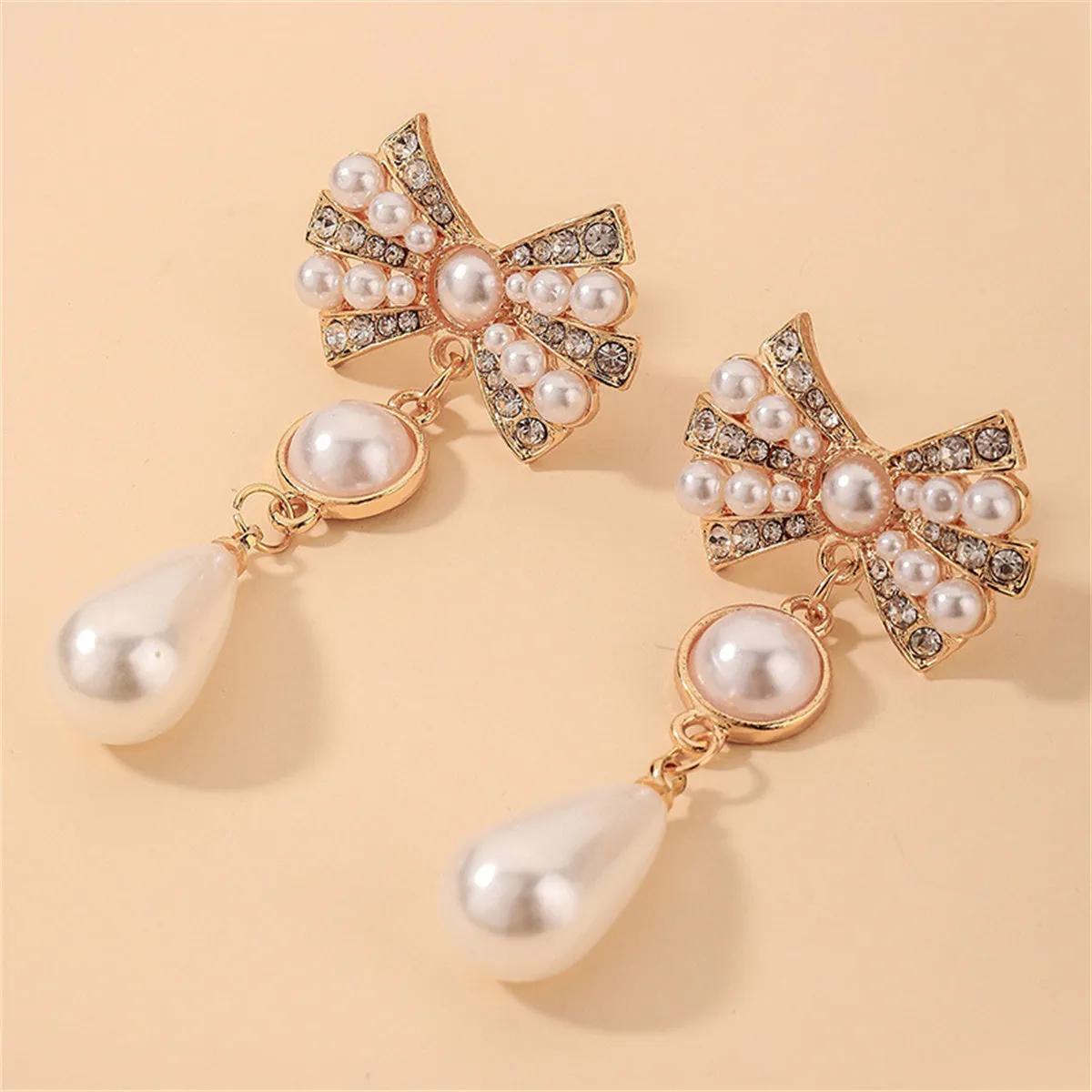 White Cubic Zirconia & Pearl 18K Gold-Plated Bow Drop Earrings