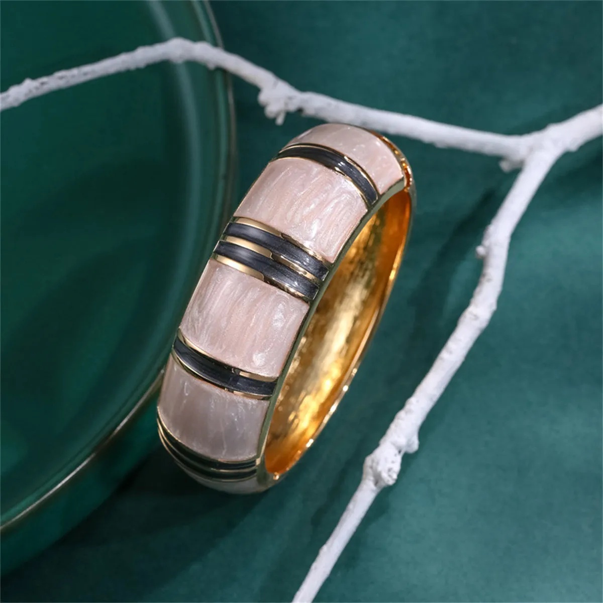 White Enamel & 18K Gold-Plated Bamboo Bangle