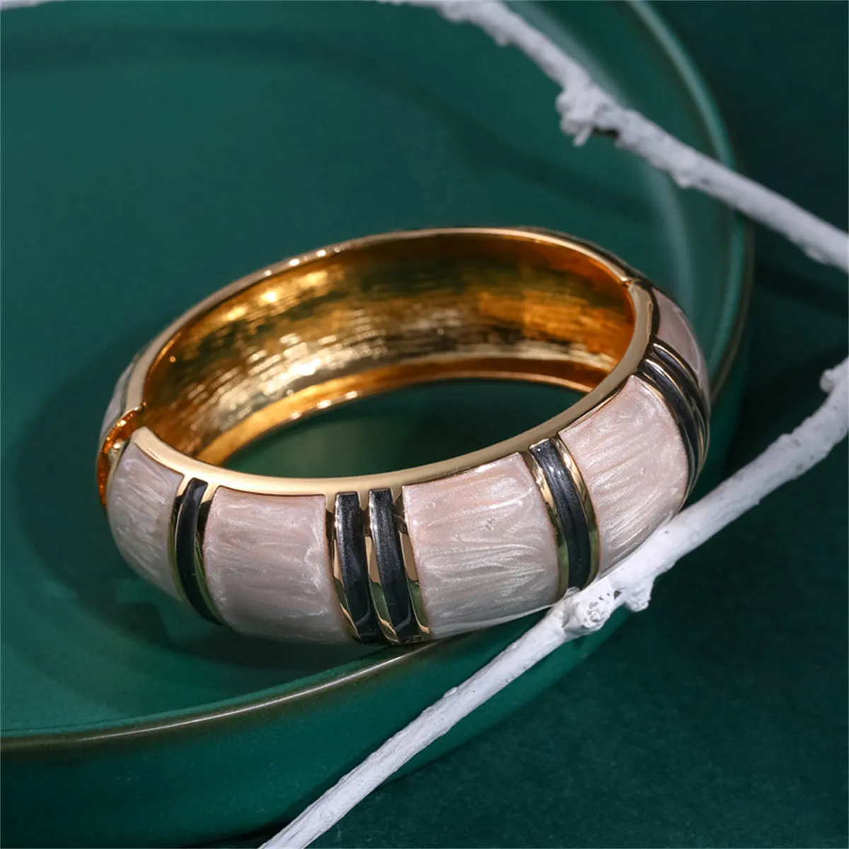 White Enamel & 18K Gold-Plated Bamboo Bangle