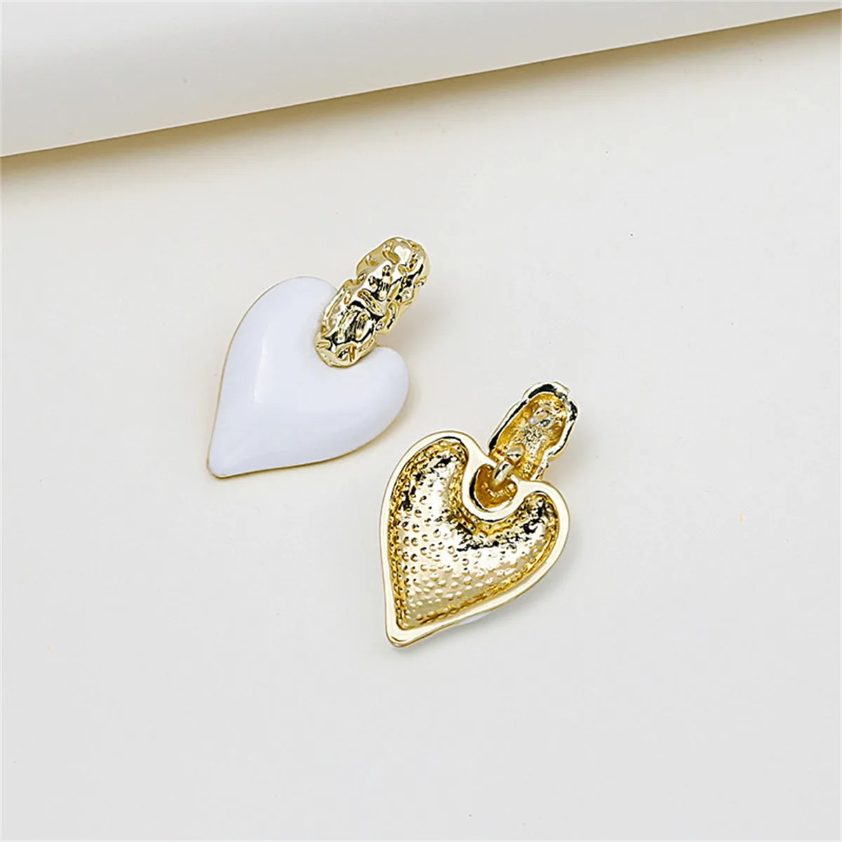 White Enamel & 18K Gold-Plated Heart Drop Earrings