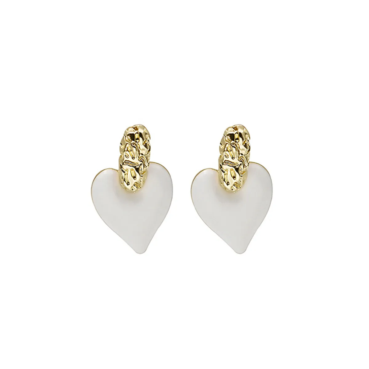 White Enamel & 18K Gold-Plated Heart Drop Earrings
