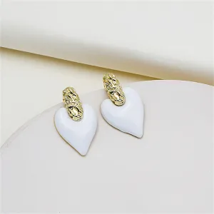 White Enamel & 18K Gold-Plated Heart Drop Earrings