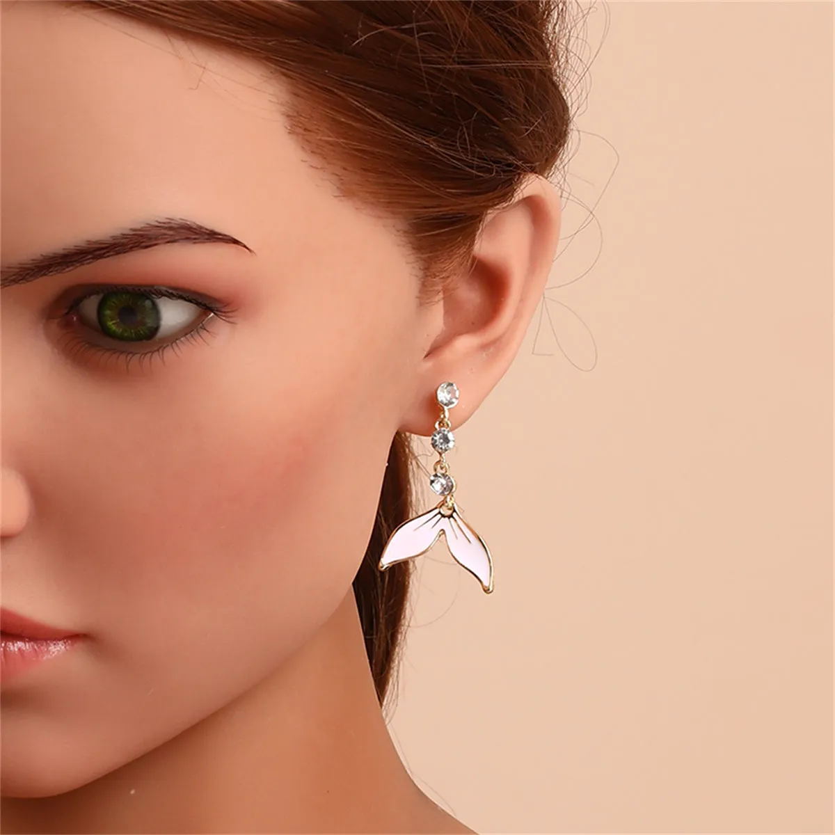 White Enamel & Cubic Zirconia 18K Gold-Plated Fishtail Drop Earrings