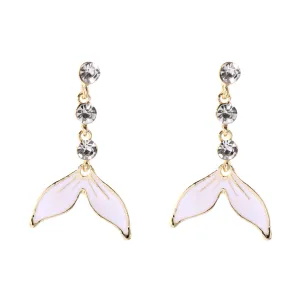 White Enamel & Cubic Zirconia 18K Gold-Plated Fishtail Drop Earrings