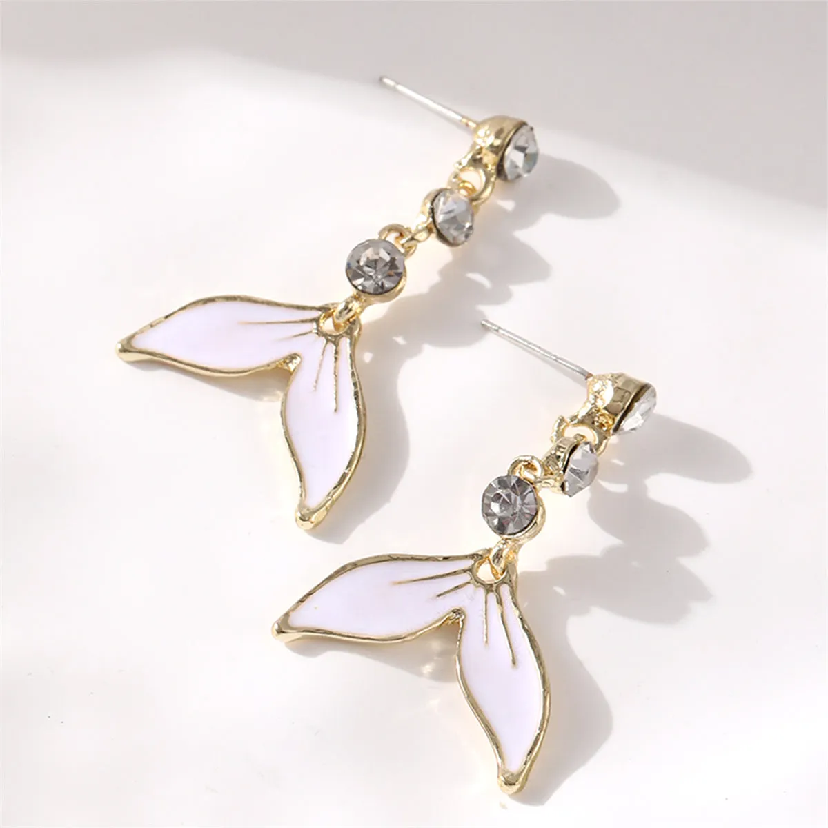 White Enamel & Cubic Zirconia 18K Gold-Plated Fishtail Drop Earrings