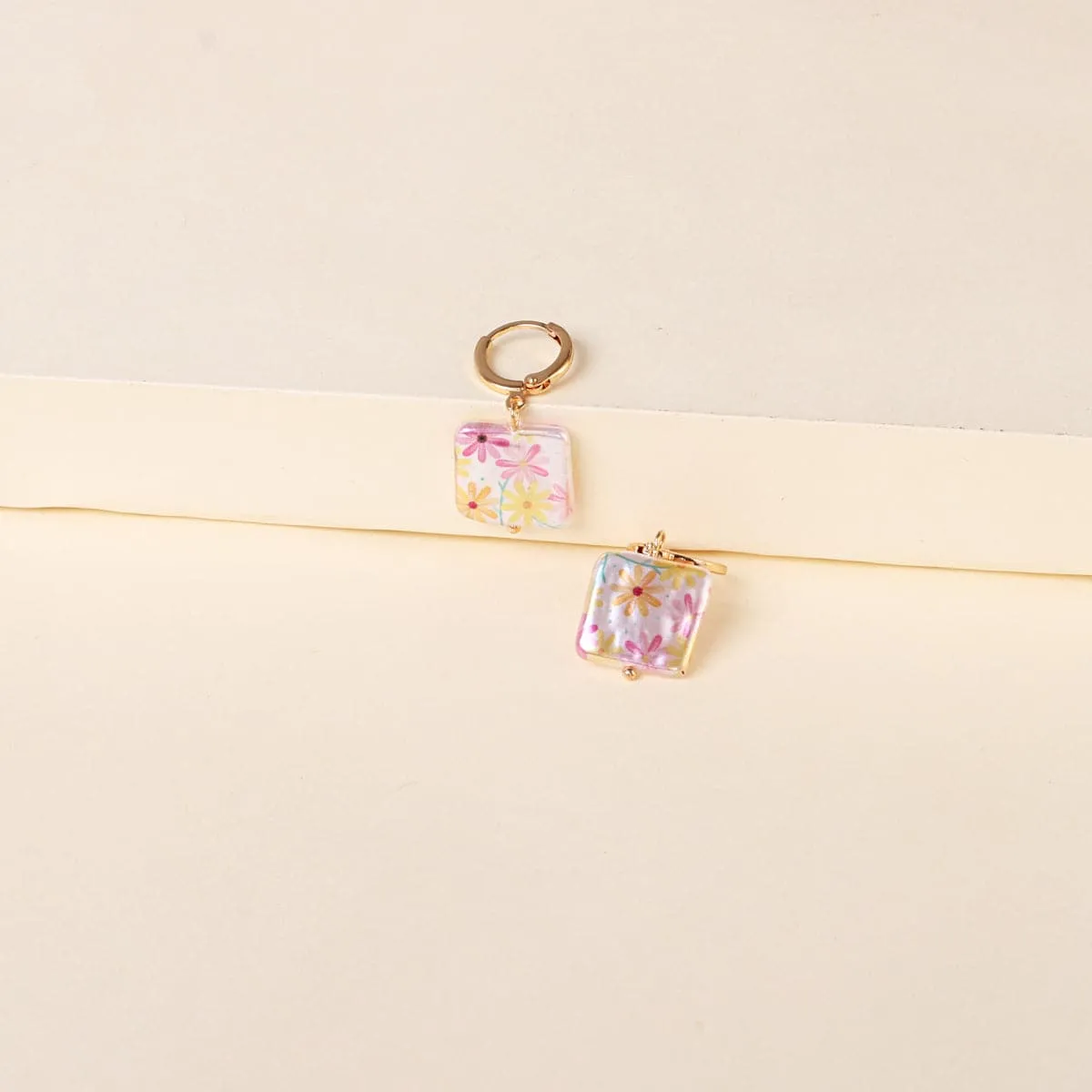 White Floral Pearl & 18K Gold-Plated Square Drop Earrings