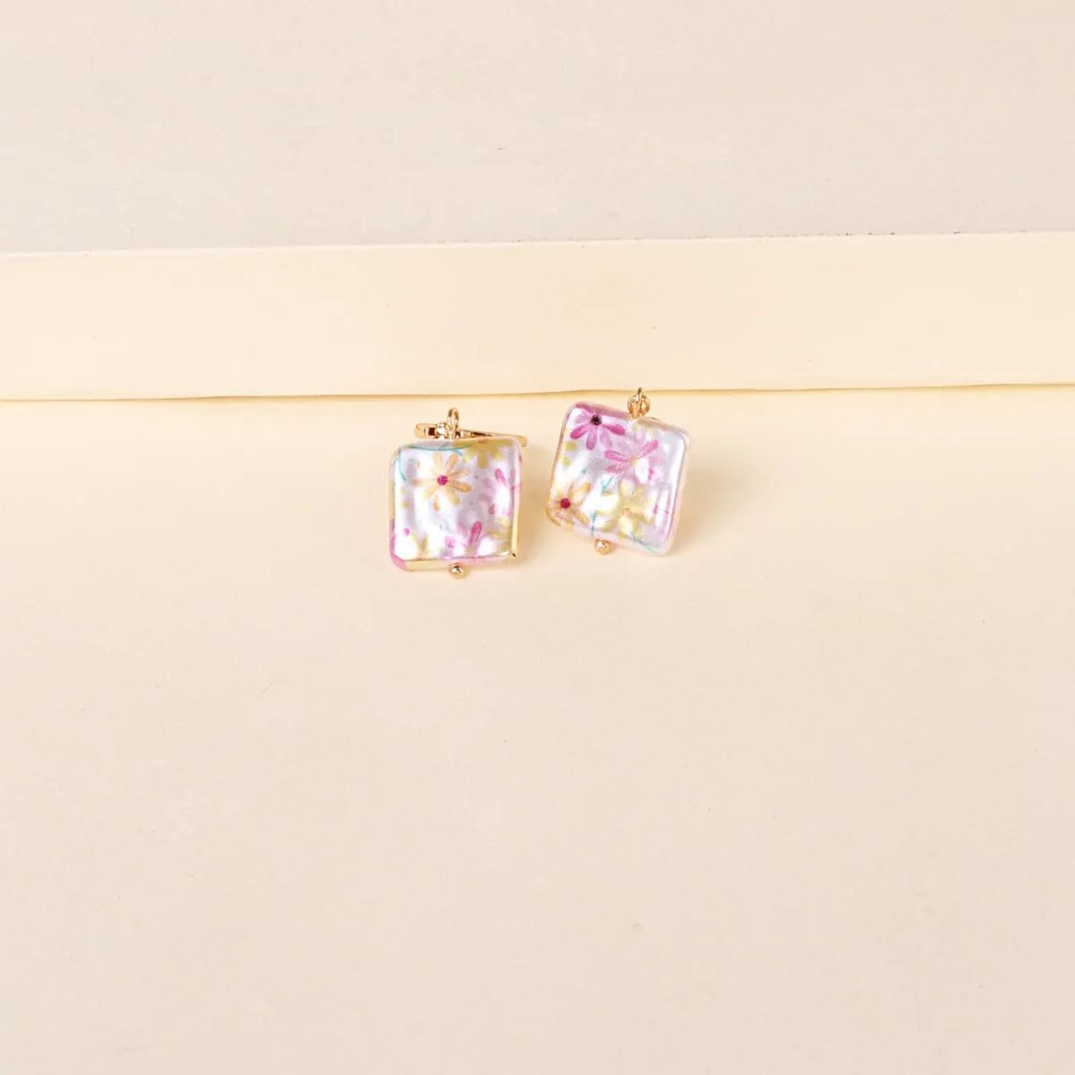 White Floral Pearl & 18K Gold-Plated Square Drop Earrings