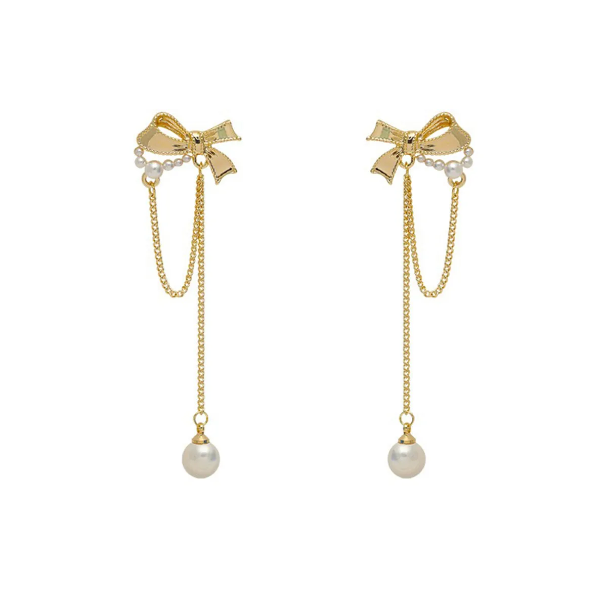 White Pearl & 18K Gold-Plated Bow Drop Earrings