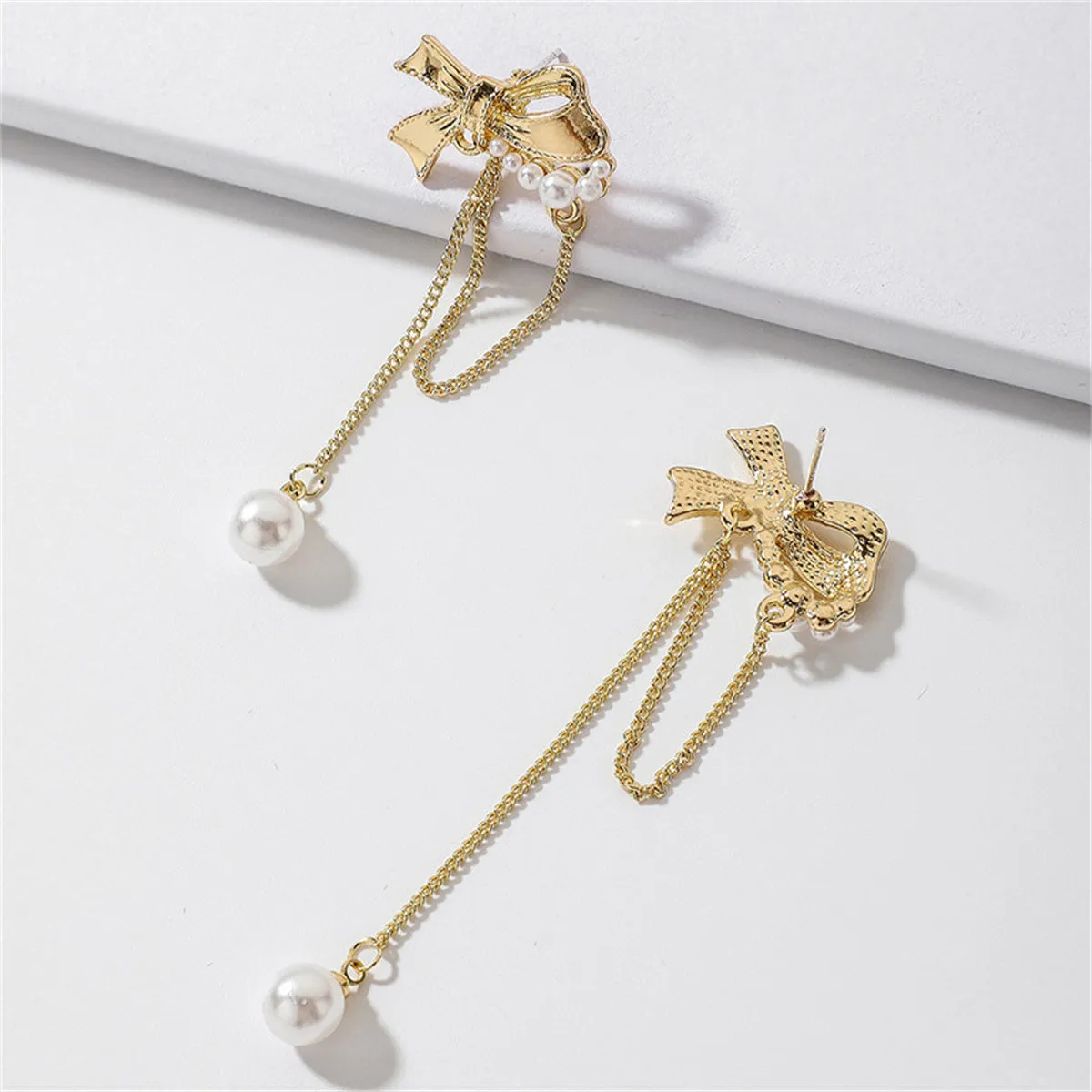 White Pearl & 18K Gold-Plated Bow Drop Earrings