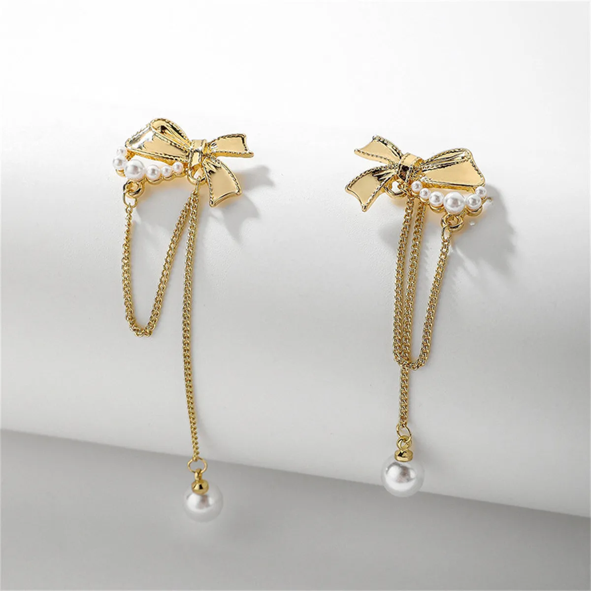 White Pearl & 18K Gold-Plated Bow Drop Earrings