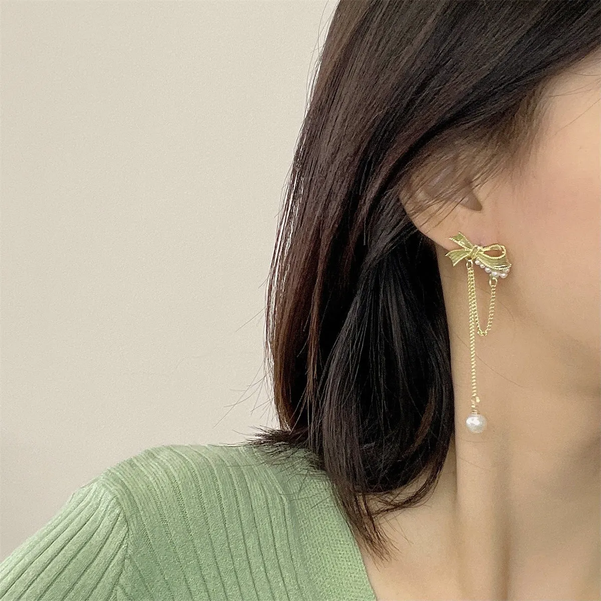White Pearl & 18K Gold-Plated Bow Drop Earrings