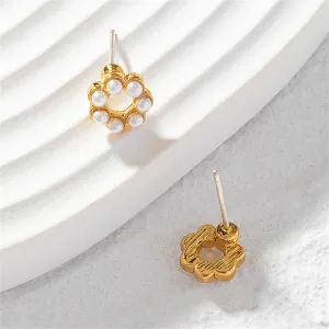 White Pearl & 18K Gold-Plated Flower Stud Earrings