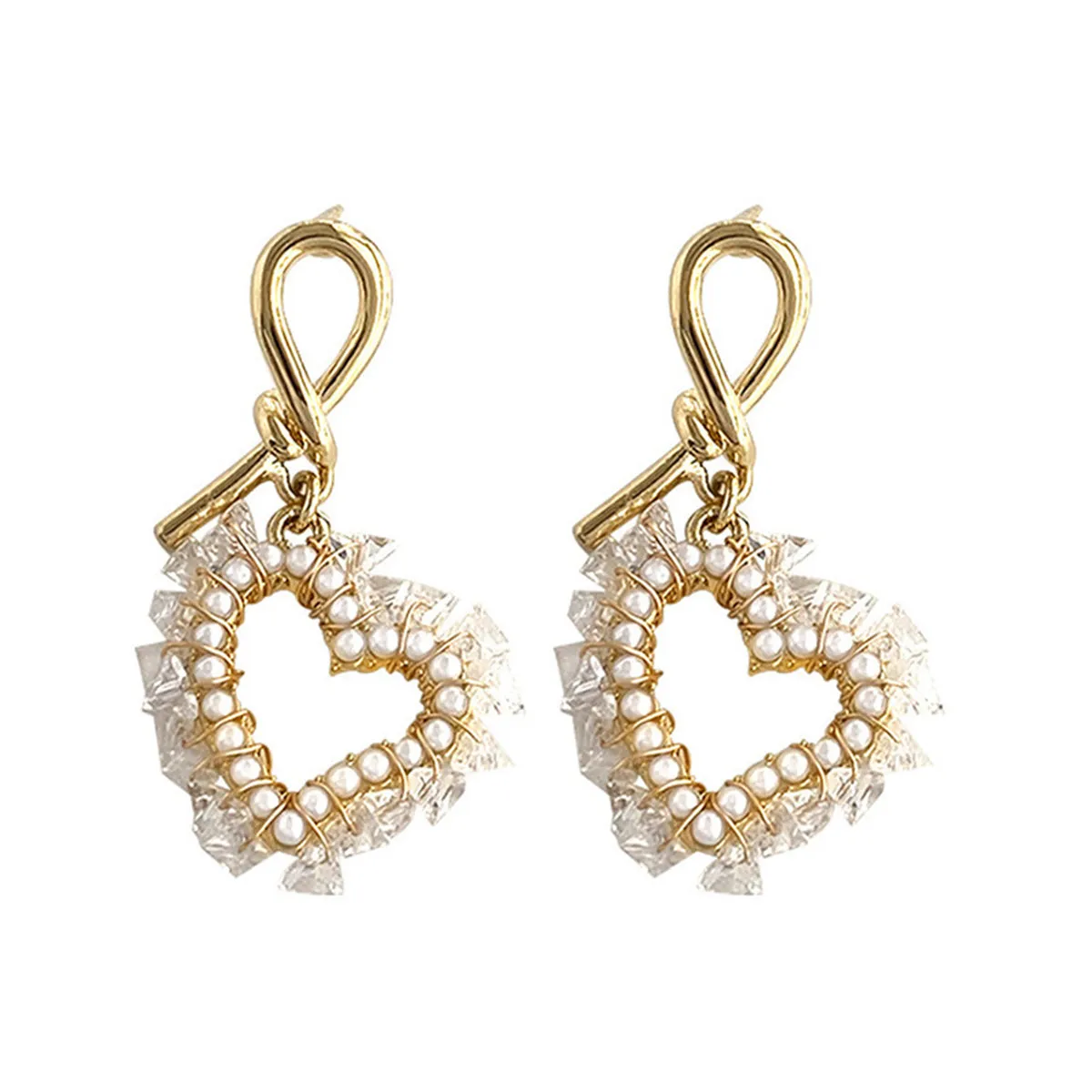 White Pearl & Acrylic 18K Gold-Plated Heart Drop Earrings