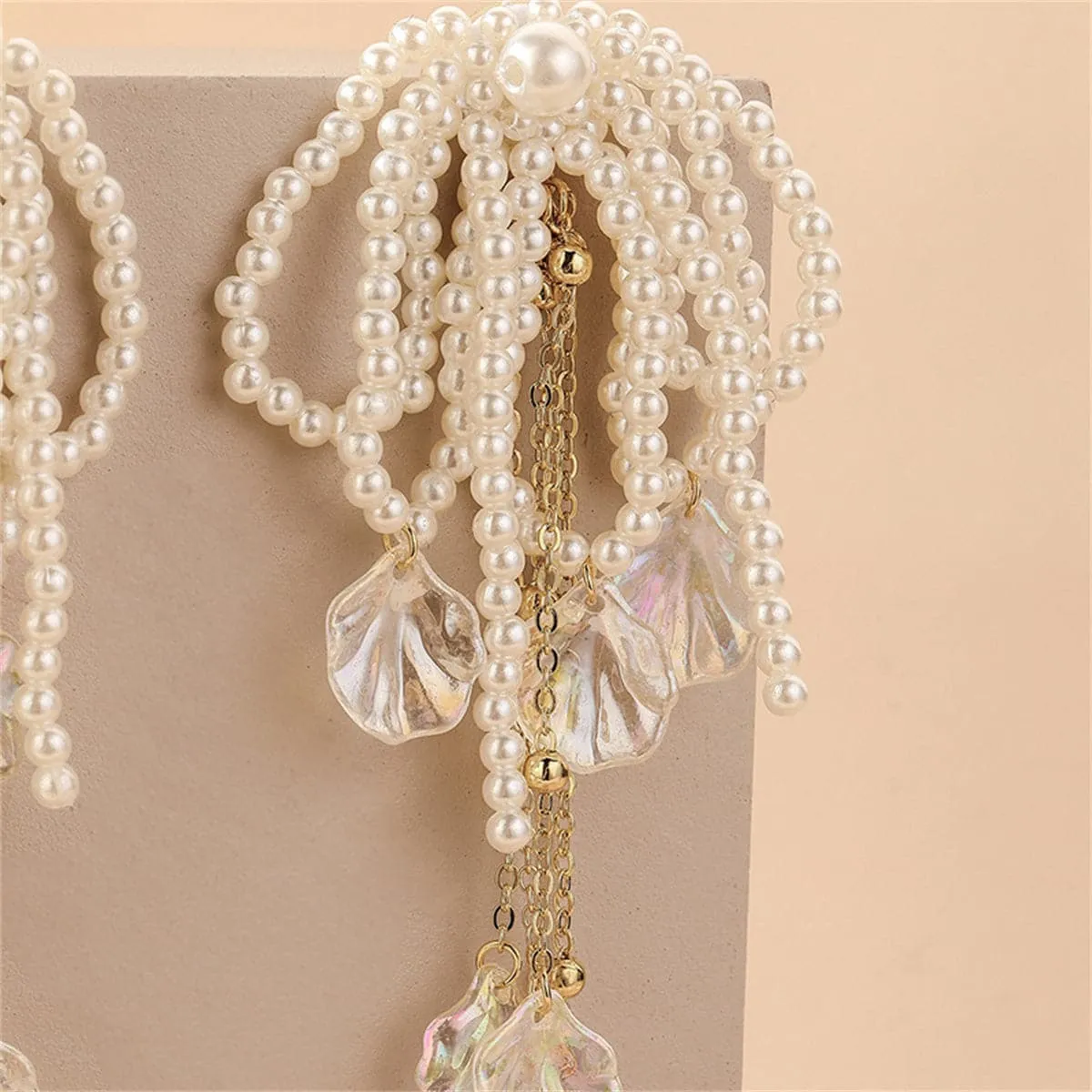 White Pearl & Acrylic 18K Gold-Plated Leaf Tassel Drop Earrings