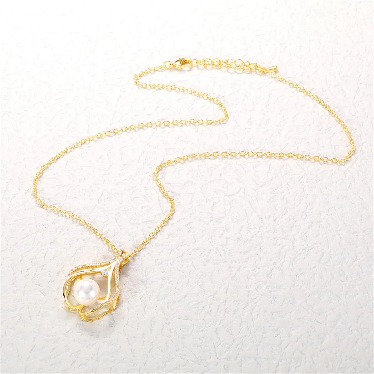 White Pearl & Cubic Zirconia 18K Gold-Plated Heart Pendant Necklace