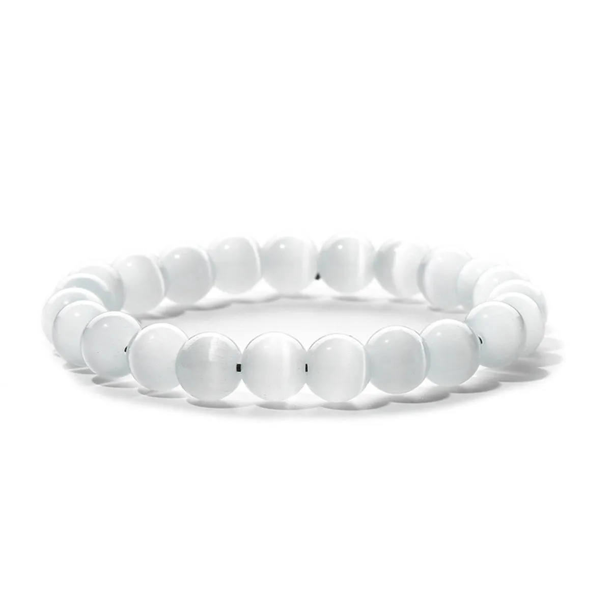 White Quartz Round Beaded Stretch Bracelet