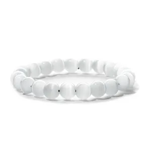 White Quartz Round Beaded Stretch Bracelet
