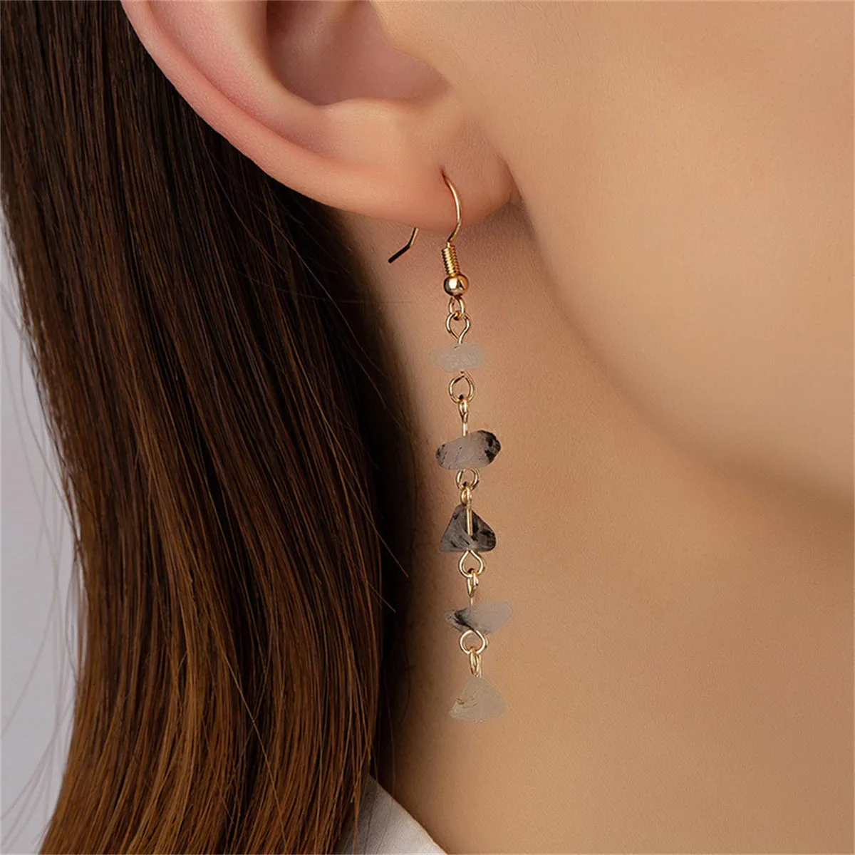 White Resin & 18K Gold-Plated Linear Drop Earrings