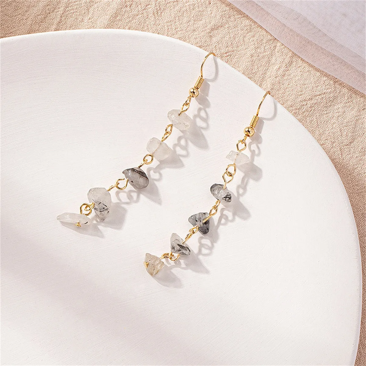White Resin & 18K Gold-Plated Linear Drop Earrings