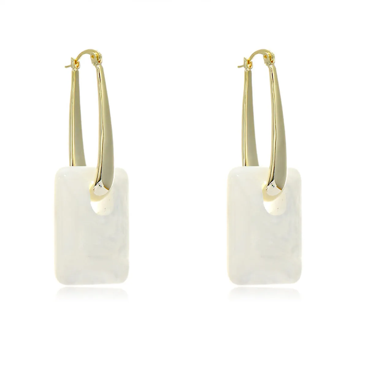 White Resin & 18K Gold-Plated Square Huggie Earrings