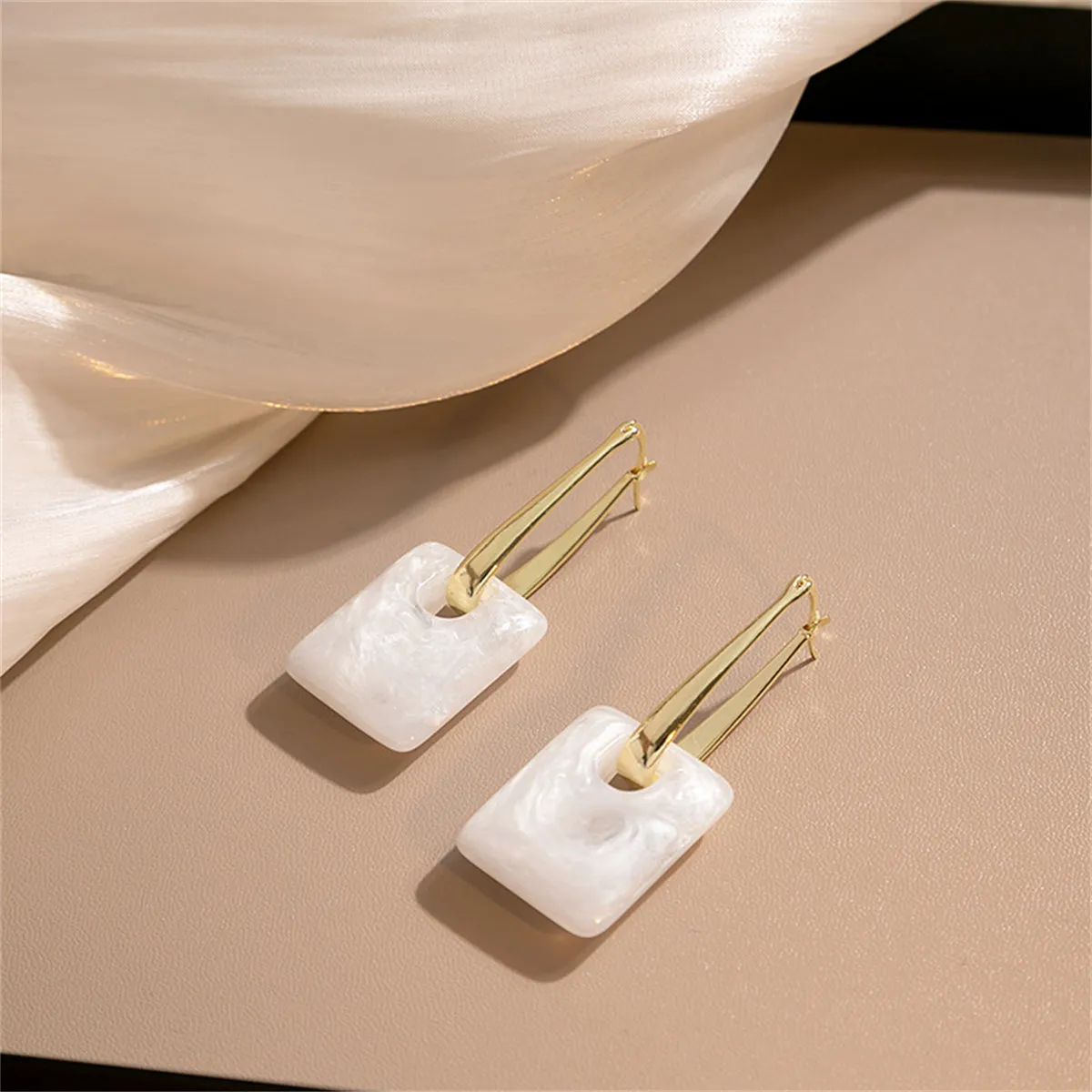 White Resin & 18K Gold-Plated Square Huggie Earrings