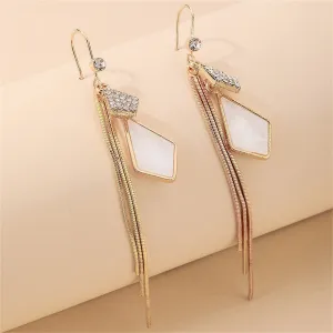White Shell & Cubic Zirconia 18K Gold-Plated Rhombus Tassel Drop Earrings