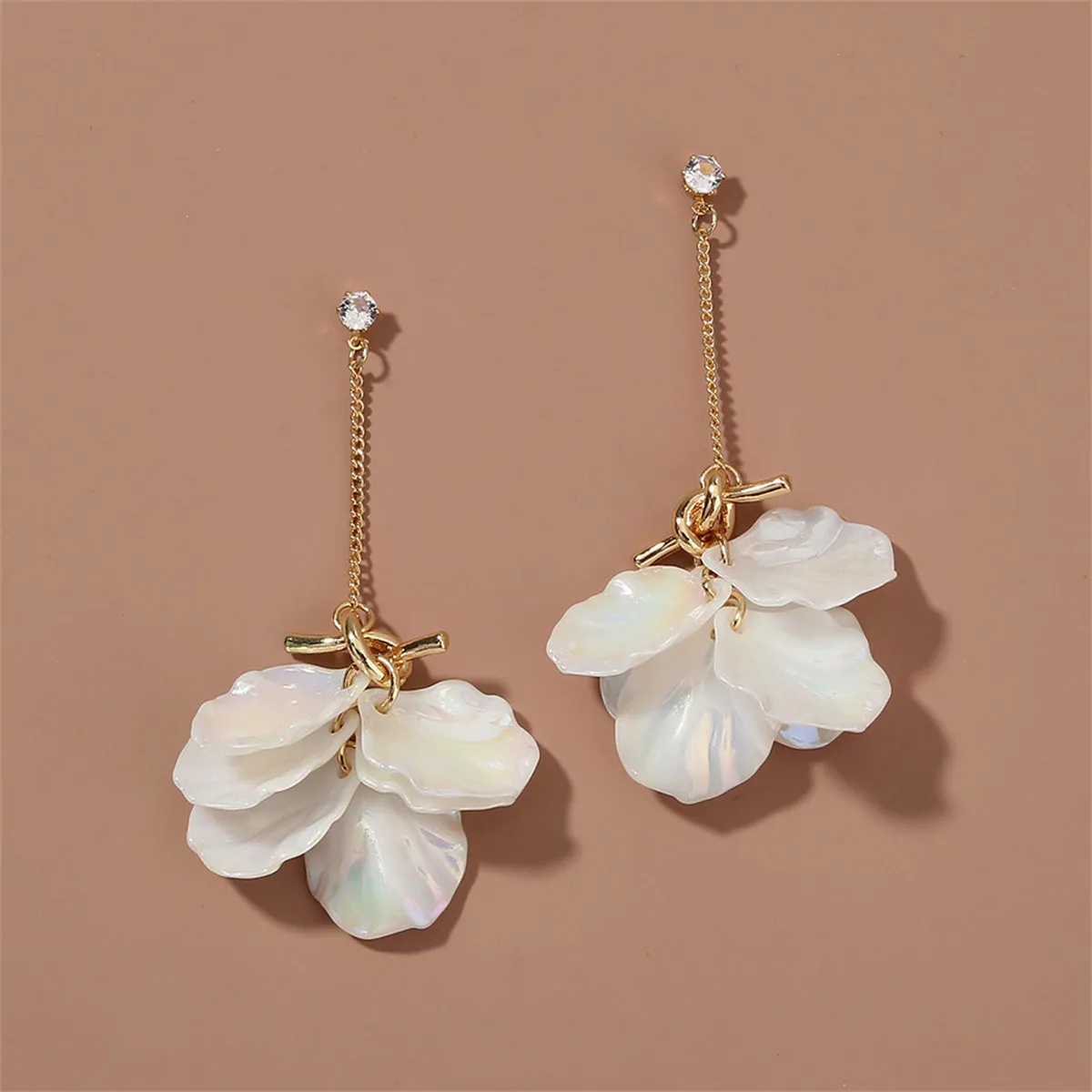White Shell & Cubic Zirconia Cluster Drop Earrings