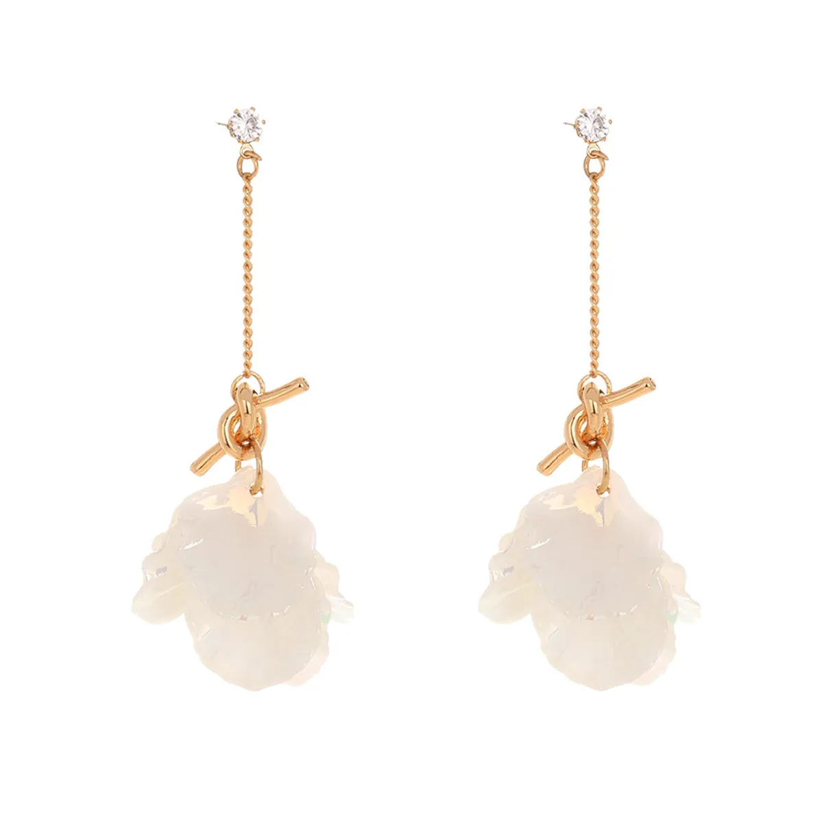 White Shell & Cubic Zirconia Cluster Drop Earrings
