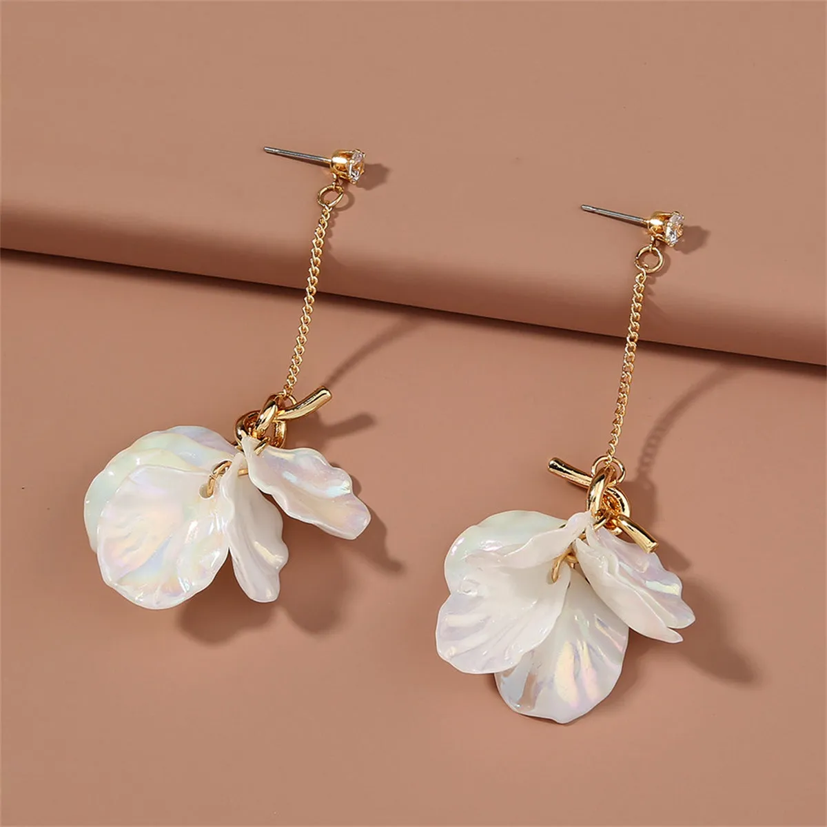 White Shell & Cubic Zirconia Cluster Drop Earrings