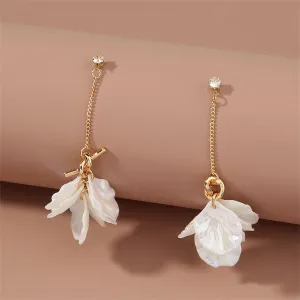 White Shell & Cubic Zirconia Cluster Drop Earrings