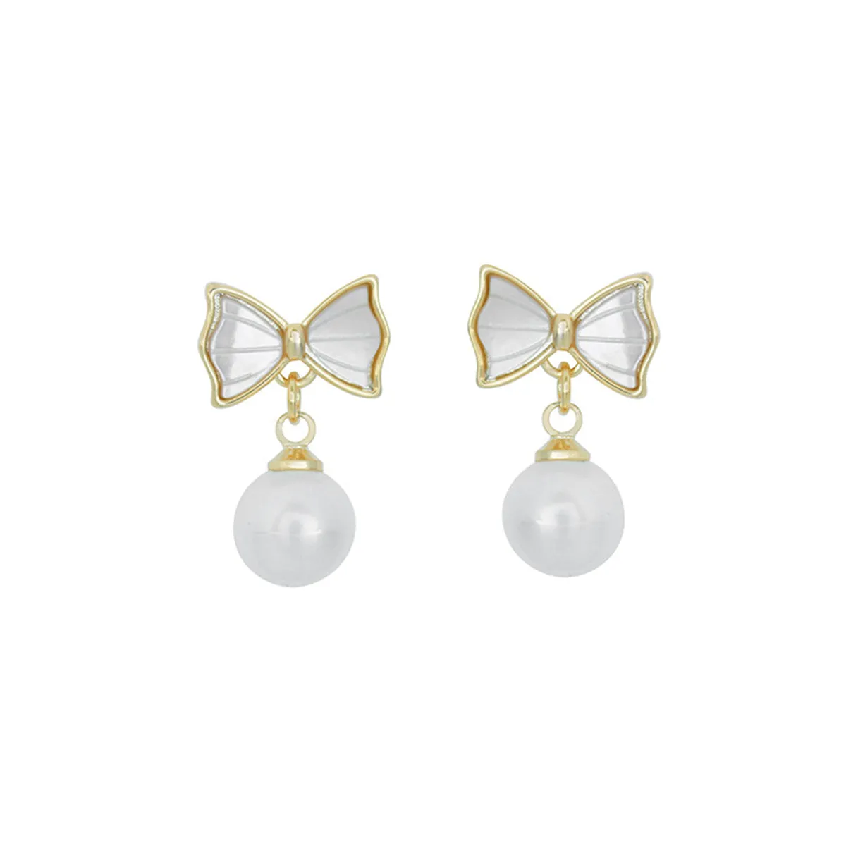 White Shell & Pearl 18K Gold-Plated Bow Round Drop Earrings