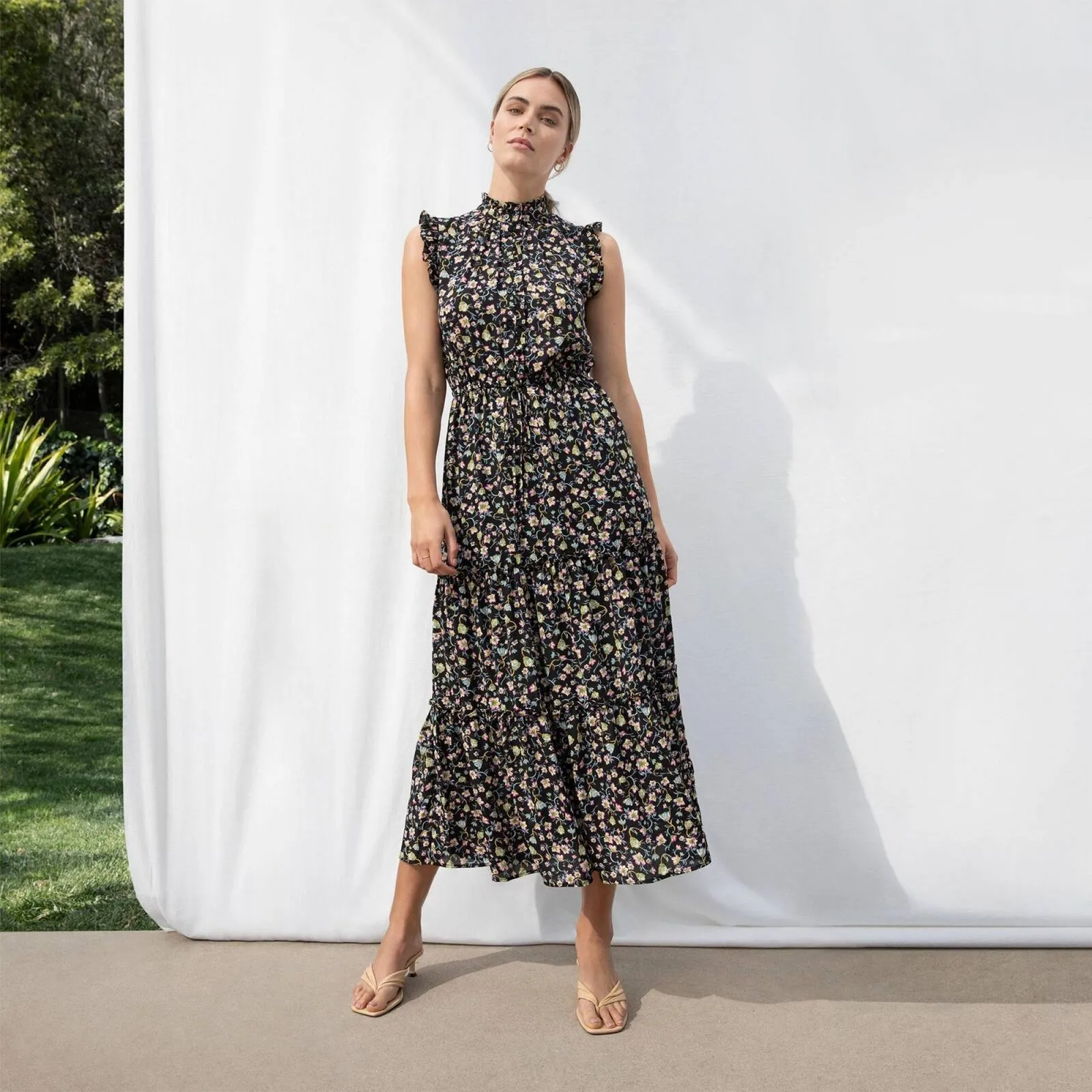 Who What Wear Women's Floral Print Sleeveless Ruffle Dress 79366104