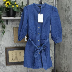 Who What Wear Women's Puff 3/4 Sleeve Button-Down Dress WD-796 Blue S