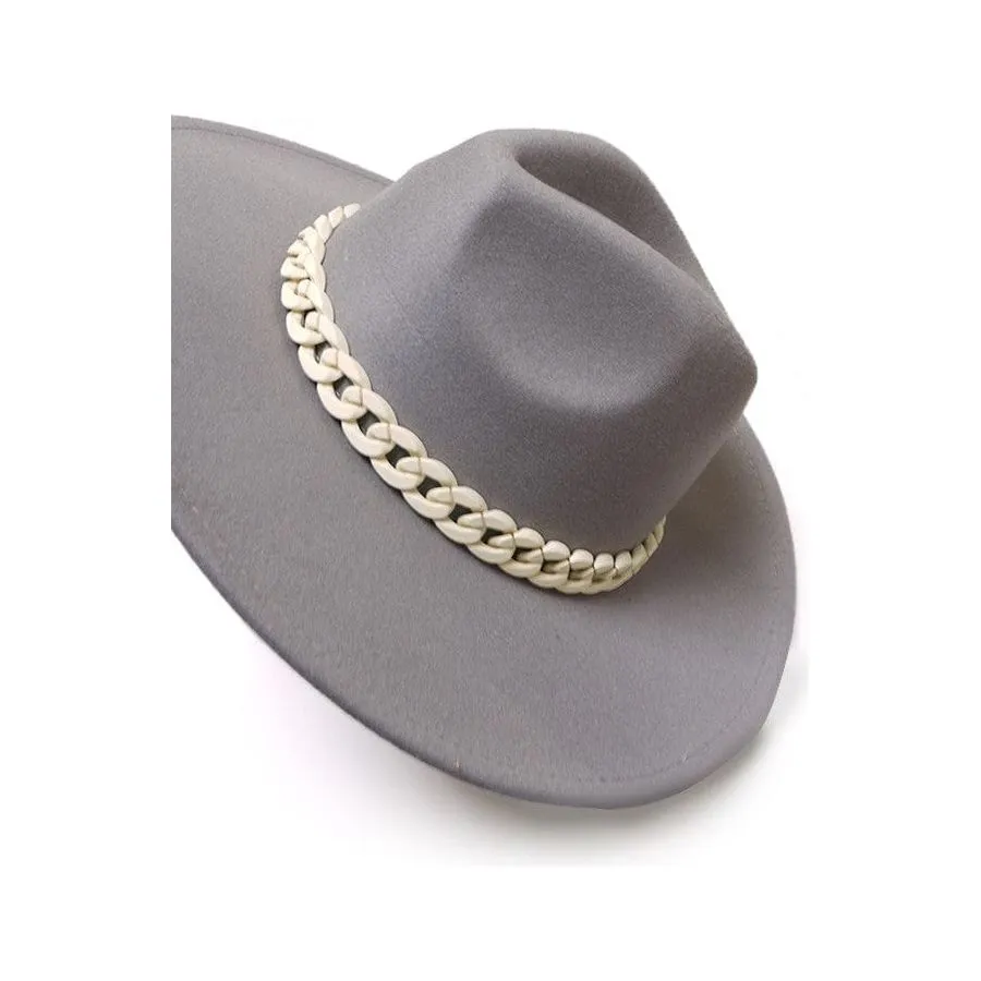 Wide Brim Fedora Hat With Matte Chain