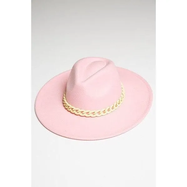 Wide Brim Fedora Hat With Matte Chain