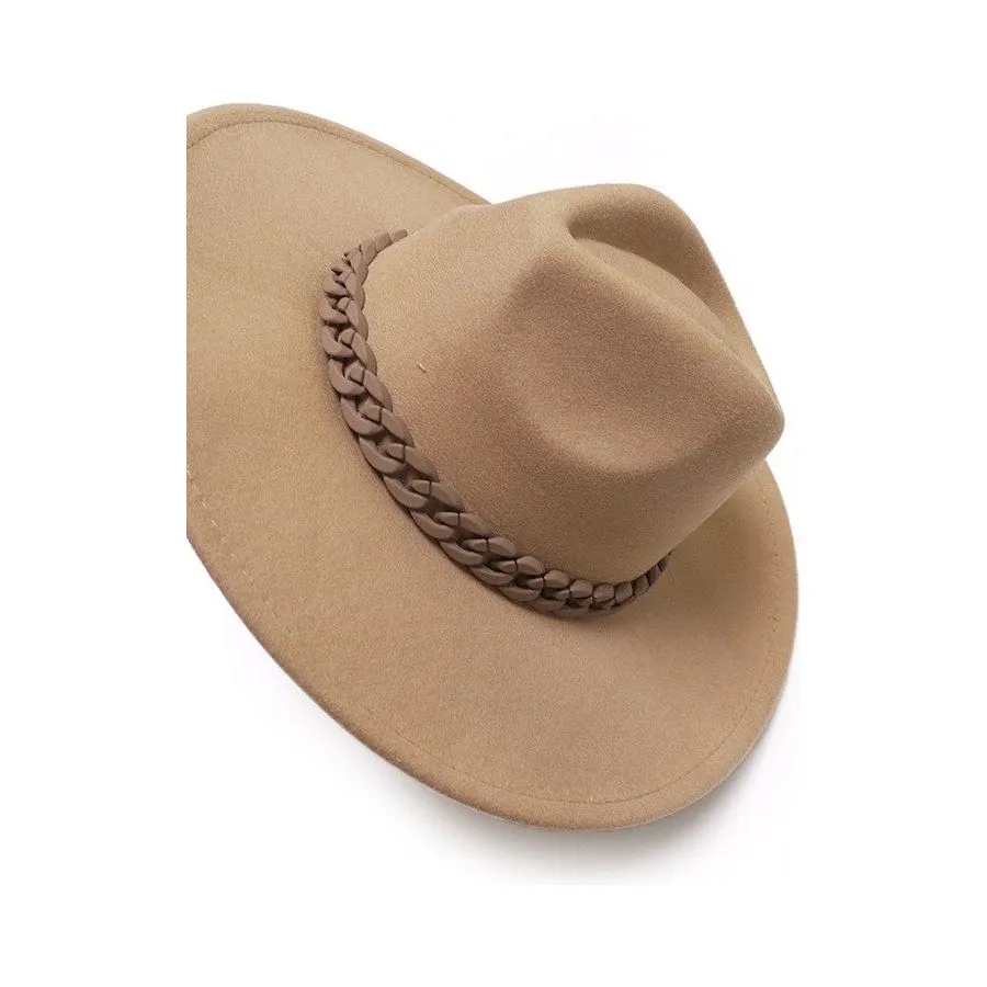 Wide Brim Fedora Hat With Matte Chain
