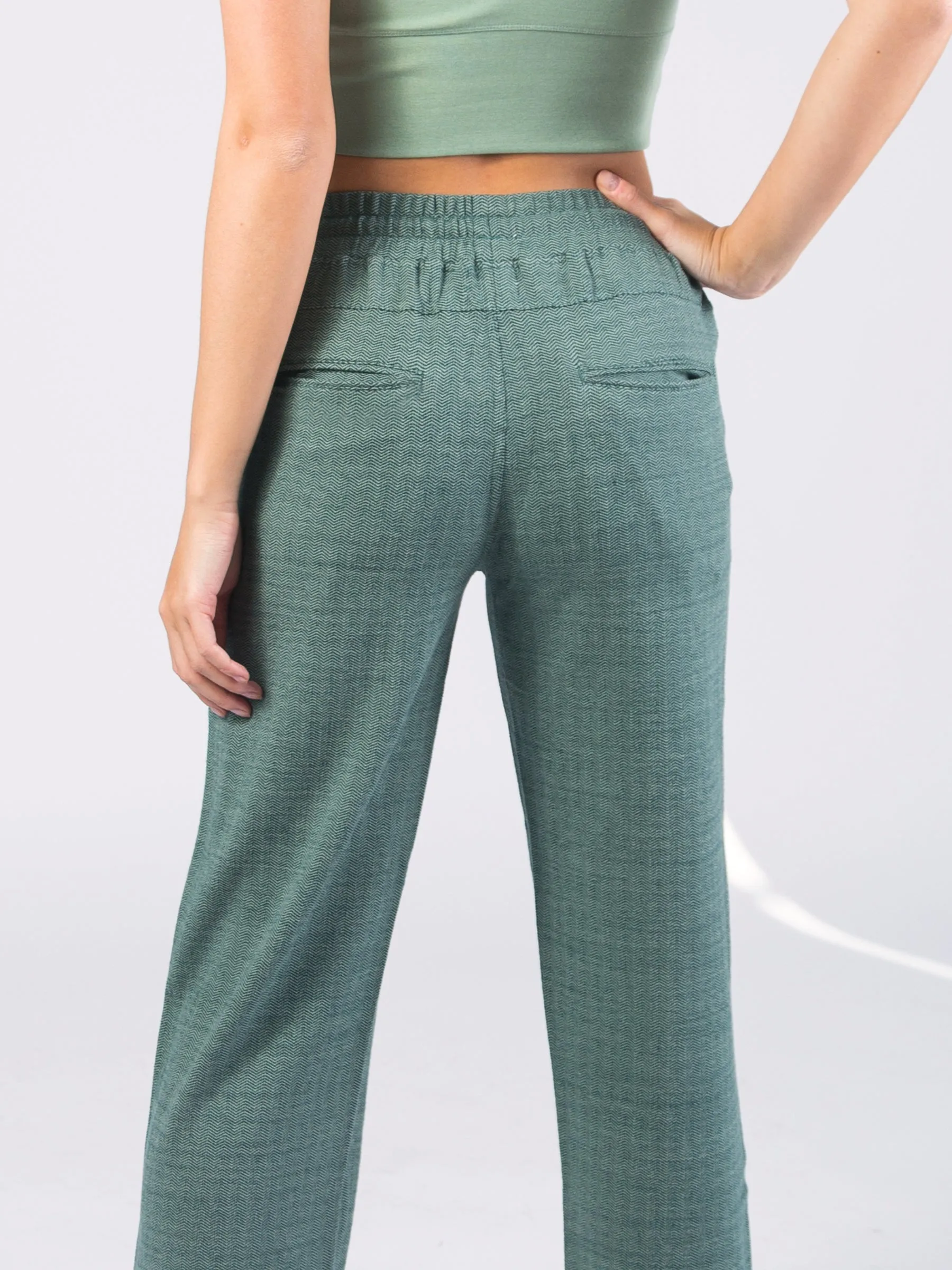 Wide Leg Herringbone Flex Pants | Calathea Green