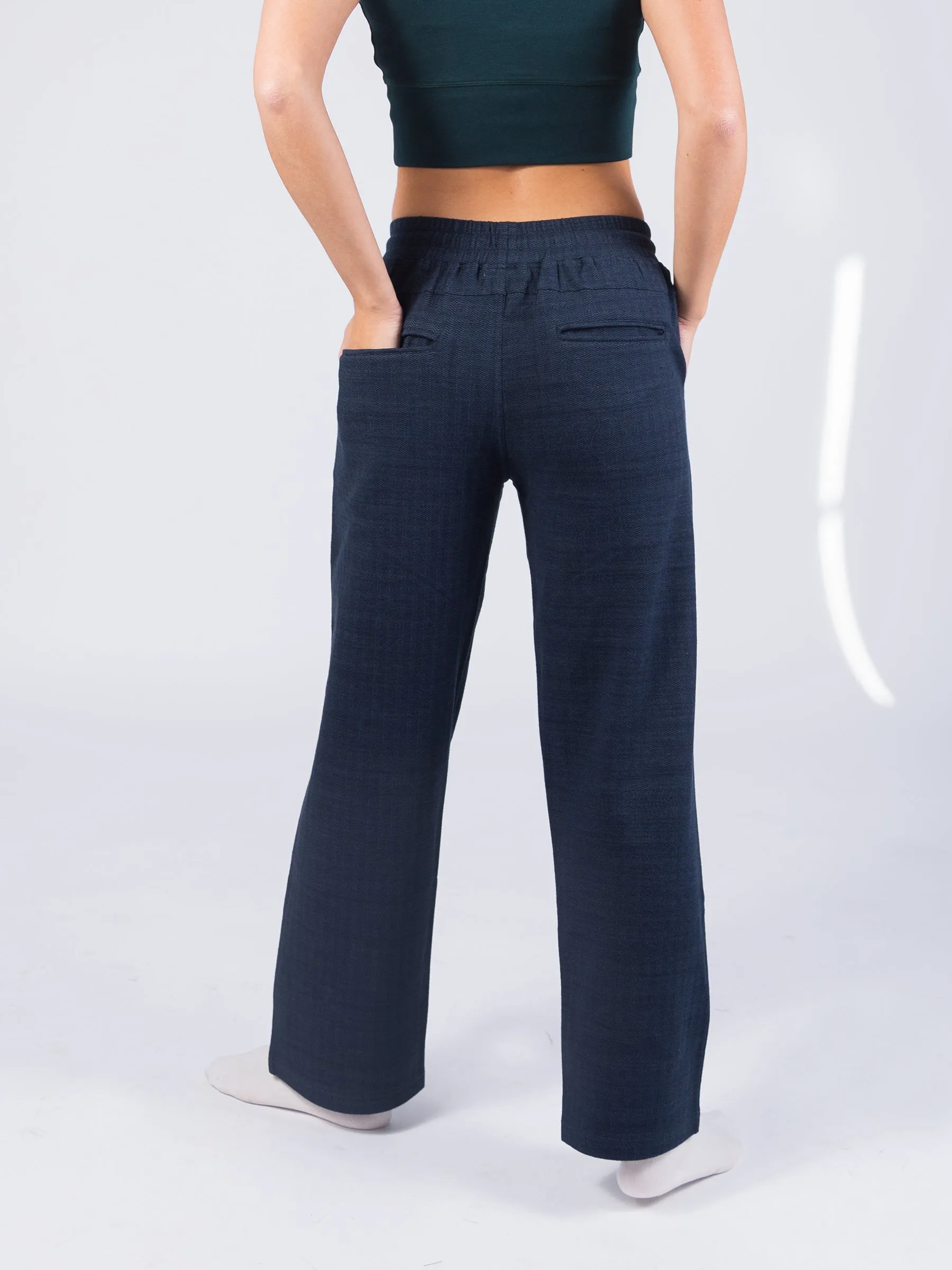 Wide Leg Herringbone Flex Pants | Deep Sea