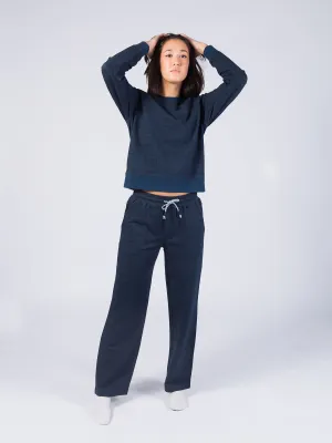 Wide Leg Herringbone Flex Pants | Deep Sea