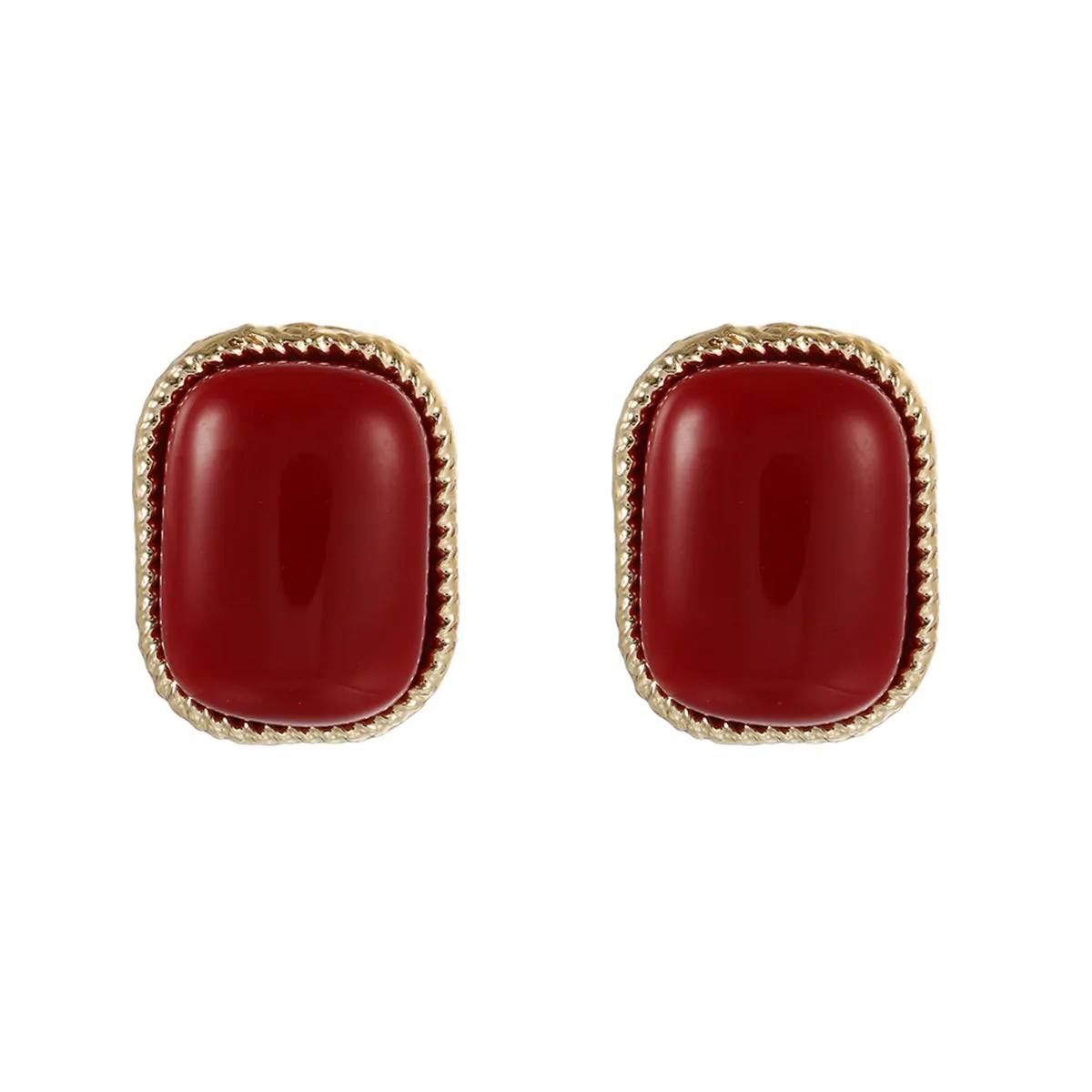 Wine Resin & 18K Gold-Plated Copper Rectangular Stud Earrings