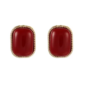 Wine Resin & 18K Gold-Plated Copper Rectangular Stud Earrings