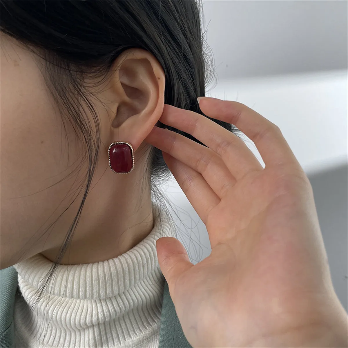 Wine Resin & 18K Gold-Plated Copper Rectangular Stud Earrings