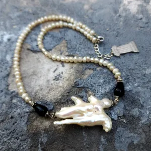Winter Star / Boho Silver Necklace For Women Necklace Large Baroque Pearl Pendant Unique Pearls Jewelry Gift For Lady