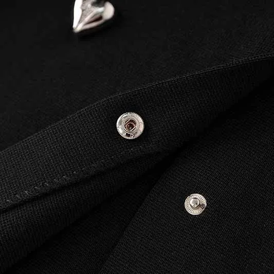 Women Heart Stud Embellished Jacket Round Neck Cardigan Coat