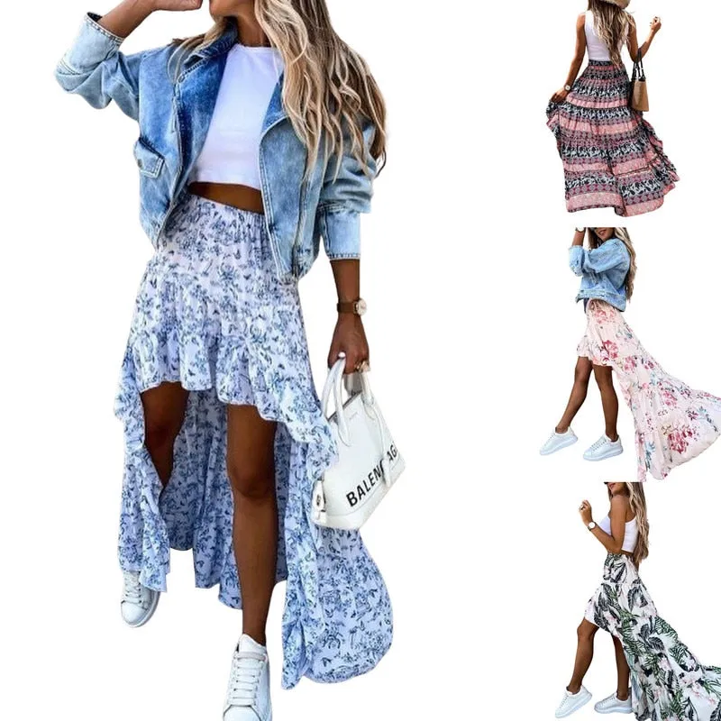 Women Irregular Hem Long Skirt Fashion Streetwear