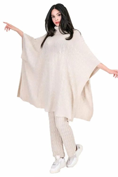 Women Turtle Neck Sweater Elegant Knitted Fashionable Cape Poncho